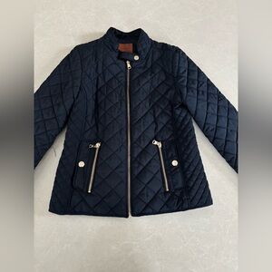 Zara Kids Quilted Navy Jacket with Gold Zipper Details Size 9-10 Classic